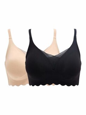 Rhonda Shear 2 Pack Gel Bra With Scalloped Edge Black Beige M New Stretch Comfy